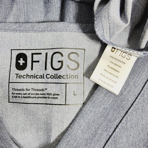 FIGS Technical Collection Womens Scrub Top Large Blue Short Sleeve Pockets Nurse - Picture 3 of 4
